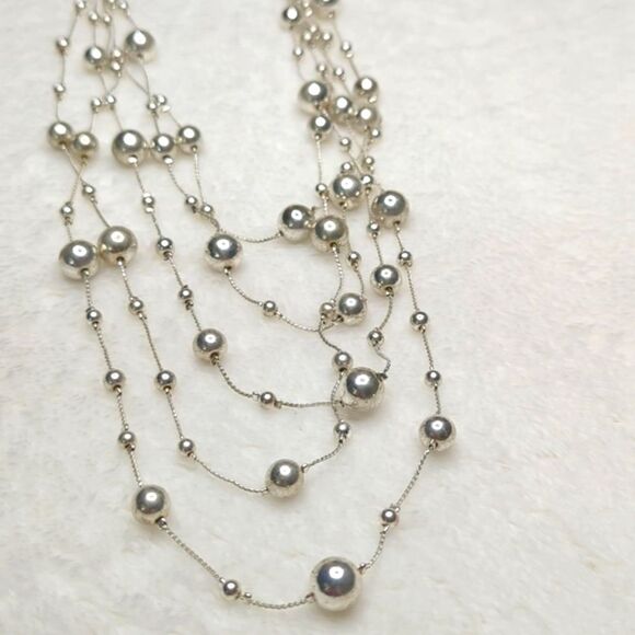 Vintage 90's Silvertone Balls (5) Multi Stand Necklace - Picture 7 of 11